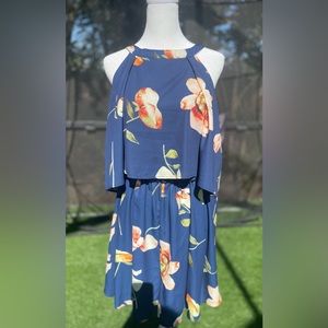 Navy Blue Flowy Floral Sleeveless Romper. Size L.
